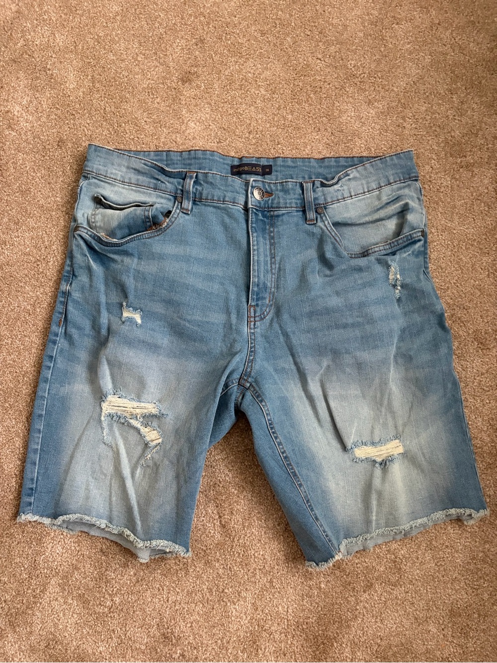 Men's Light Blue Distressed Denim Jean Shorts